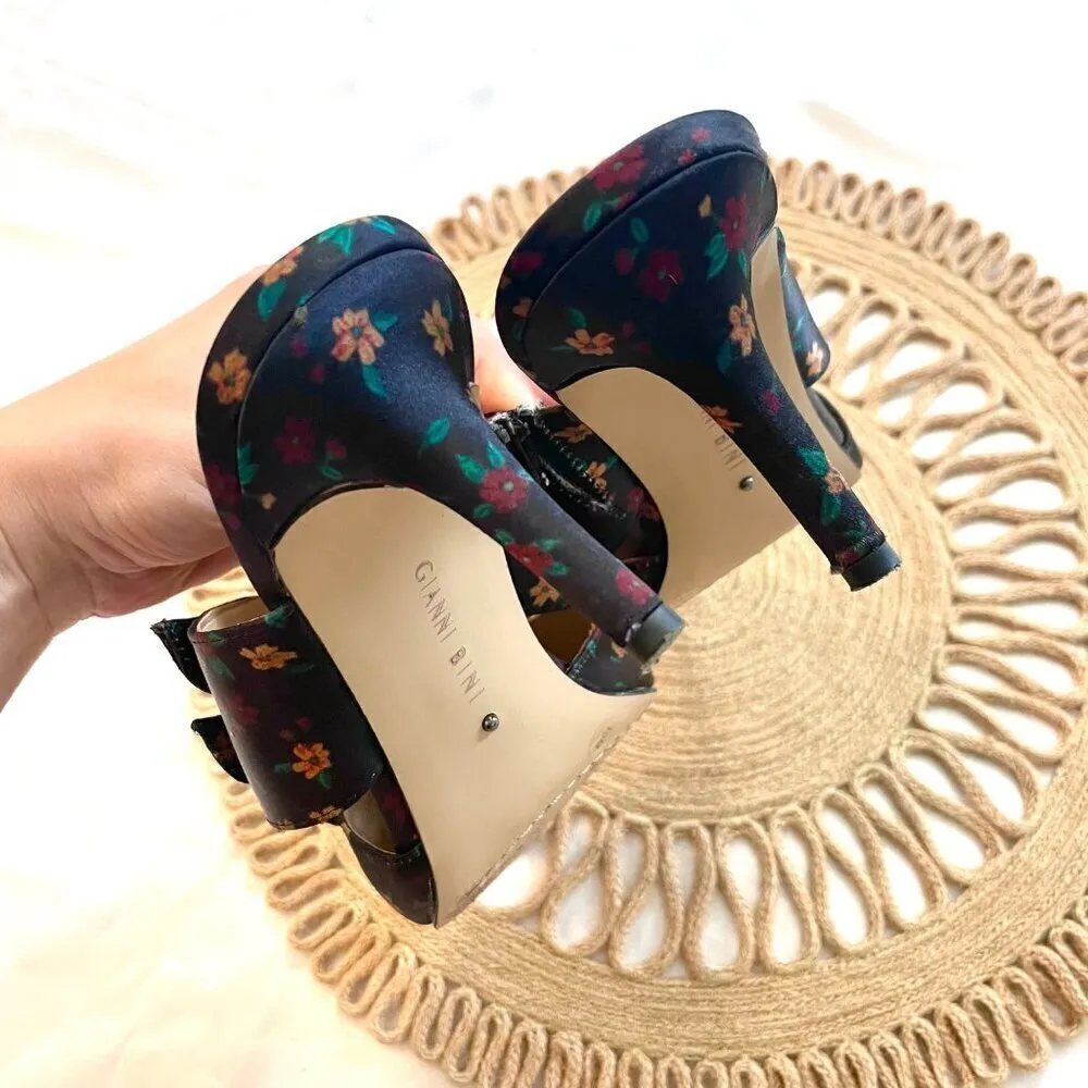 Gianni Bini Black Floral Print Twist Knot Pointed Toe Mules Size 10 - Image 7