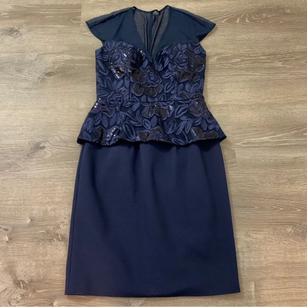 Terani Couture Sequin Peplum Navy Blue Dress Size 4 - Image 6