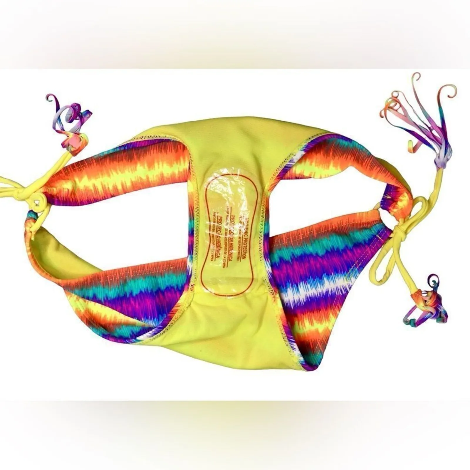 Eve's‎ Temptation Psychedelic Fringed Push Up Bikini Swimsuit SMALL NEW Hyperpop Yellow - Image 14