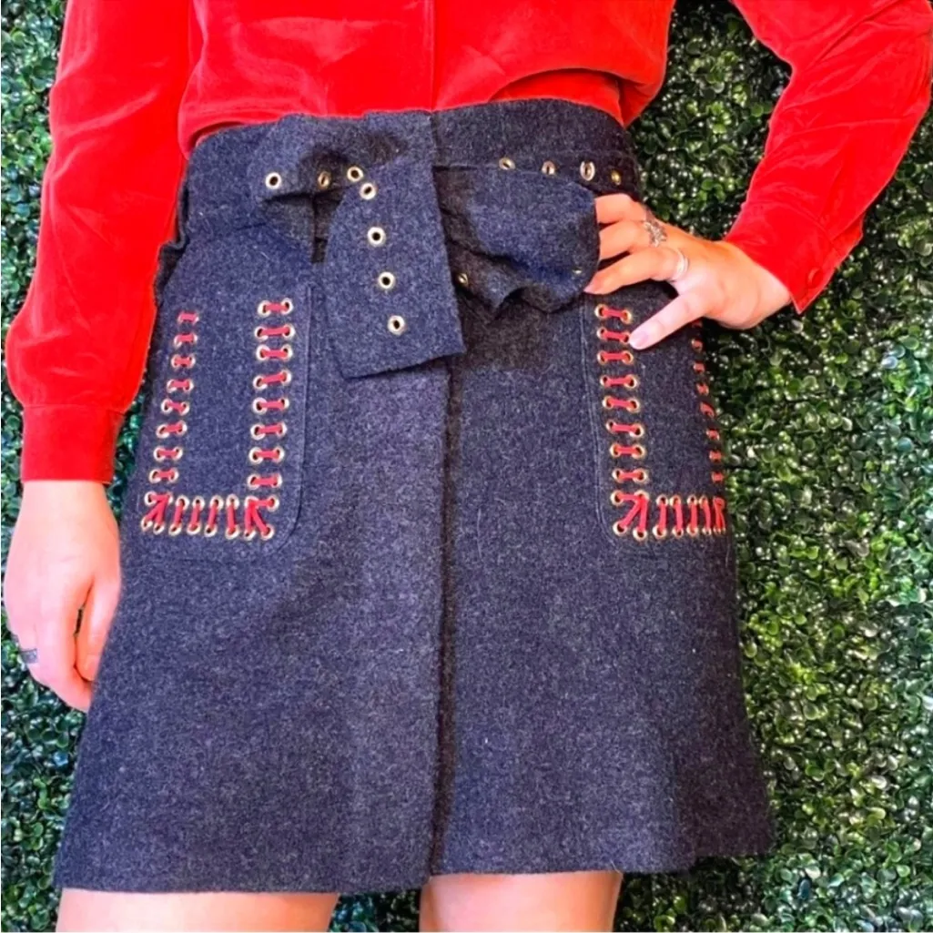 Anthropologie Rosie Neira Belted Eyelet Laced Wool Mini Skirt.‎  Size Small - Image 3