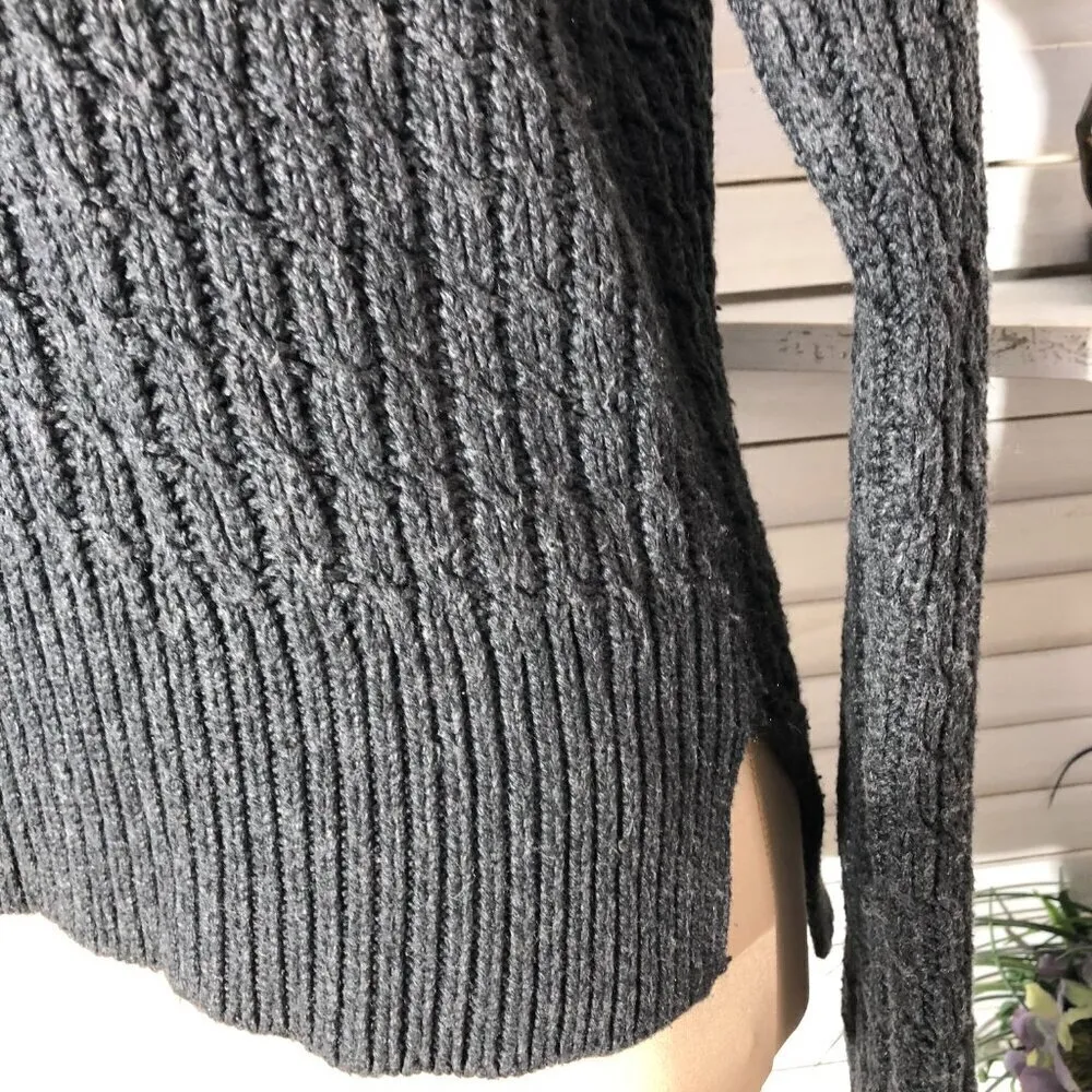 Loft Cotton Cable Knit Asymmetrical Sweater Gray Medium - Image 10