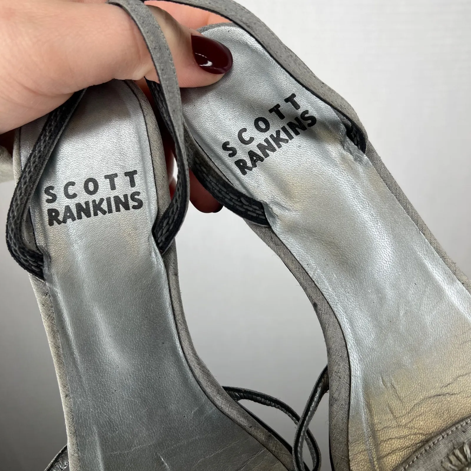Scott Rankin Vintage Y2K Women Silver Metallic Slingback Heeled Sandals Size 6.5 Gray - Image 3