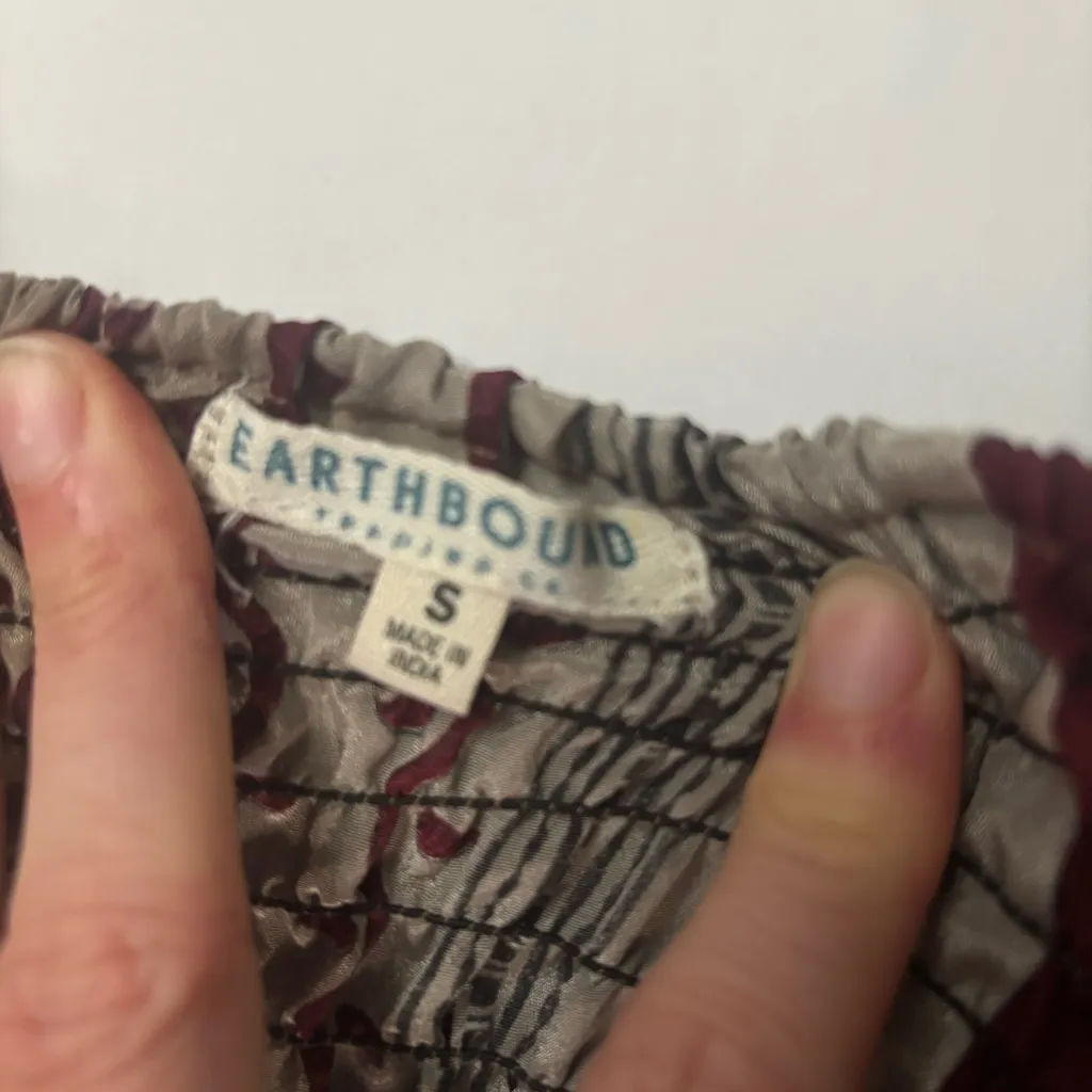 Earthbound Burgundy & Tan Boho Print Harem Pants – Hippie Yoga Festival - Small - Image 4