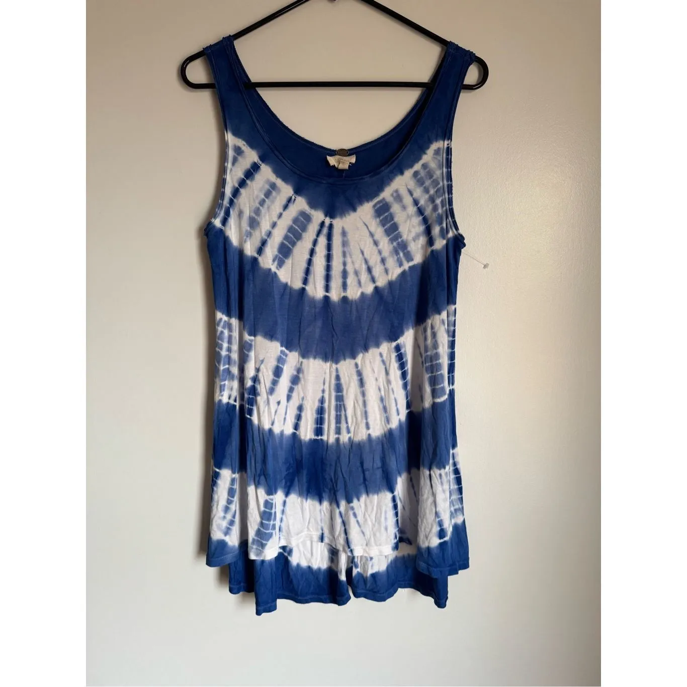 CUPIO Women's Blue Soft Long Tye Dye Scoop Neck Tunic Tank Top sz L Dreamy Festi - Image 4
