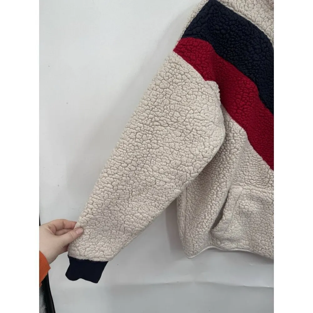 Tommy Hilfiger Sherpa Sweatshirt Women Small Ivory Chevron Quarter Zip Casual‎ - Image 6
