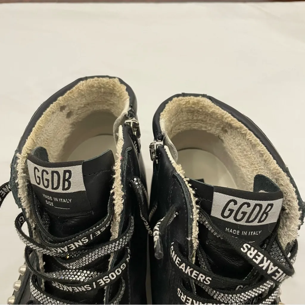Golden Goose Women's Slide Black with Studs size 41, US 11 with Swarovski Laces - Image 8