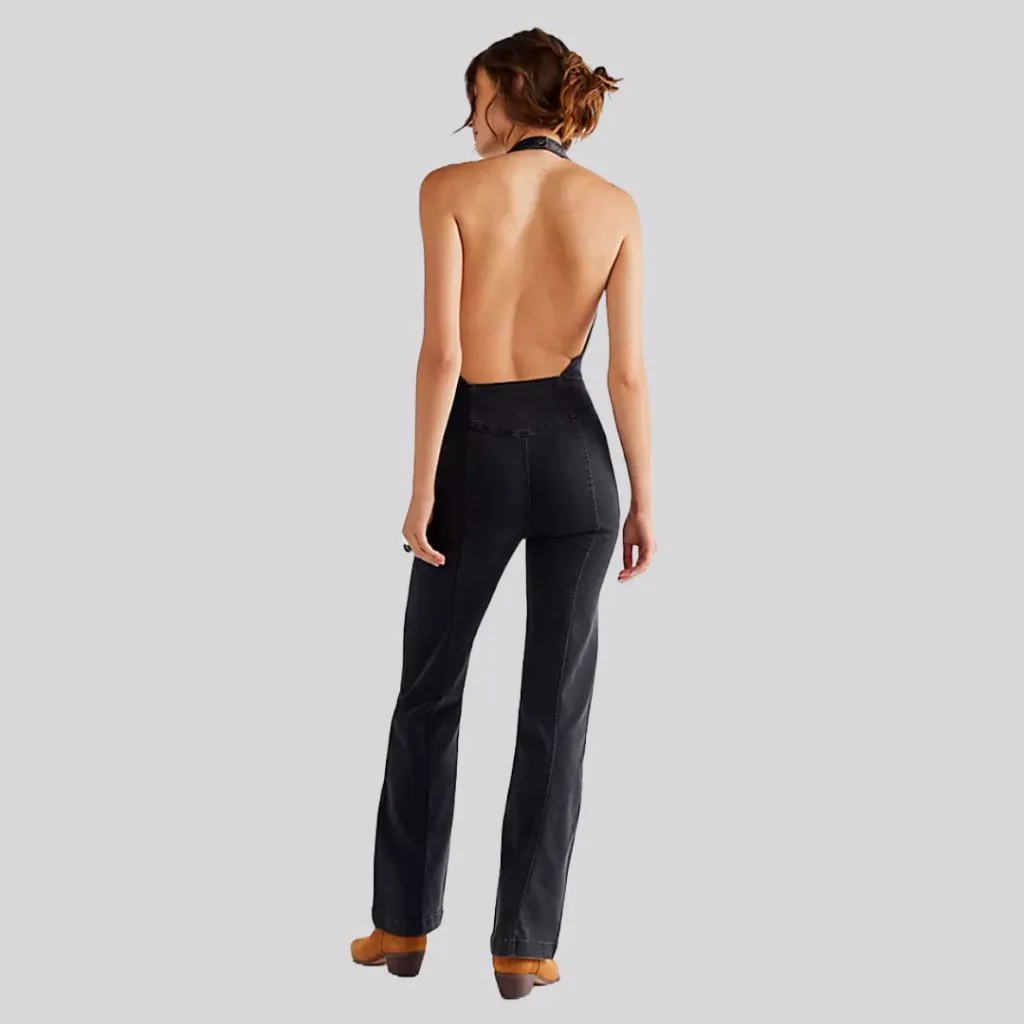 We The Free (Free People) Cruz Black Denim Halter Jumpsuit - Image 2