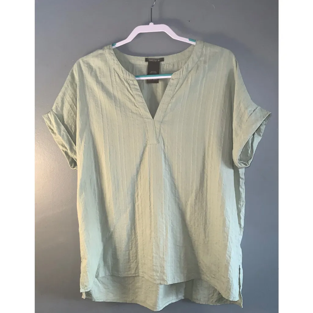 Matty M Ladies' Sage Cotton Popover Top Short Sleeve Notched Neck Large Green - Image 2