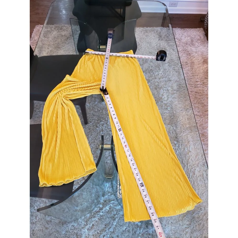 Yellow Pleated Lounge Set XL Button Top Wide Leg Pants 2 - Image 11