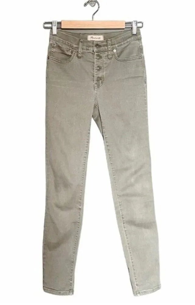 Madewell Jeans 9” High Rise Skinny Exposed Button Fly Olive Green Size 25 | 0 - Image 3