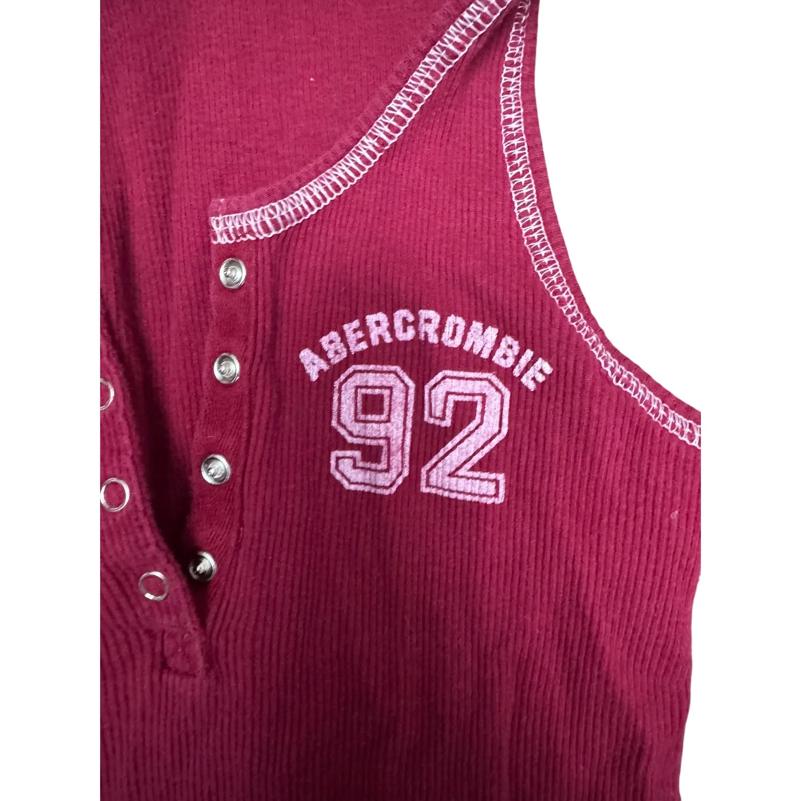 Vintage Y2K Abercrombie & Fitch 92 Ribbed Henley Tank Top Red Women's Medium - Image 3