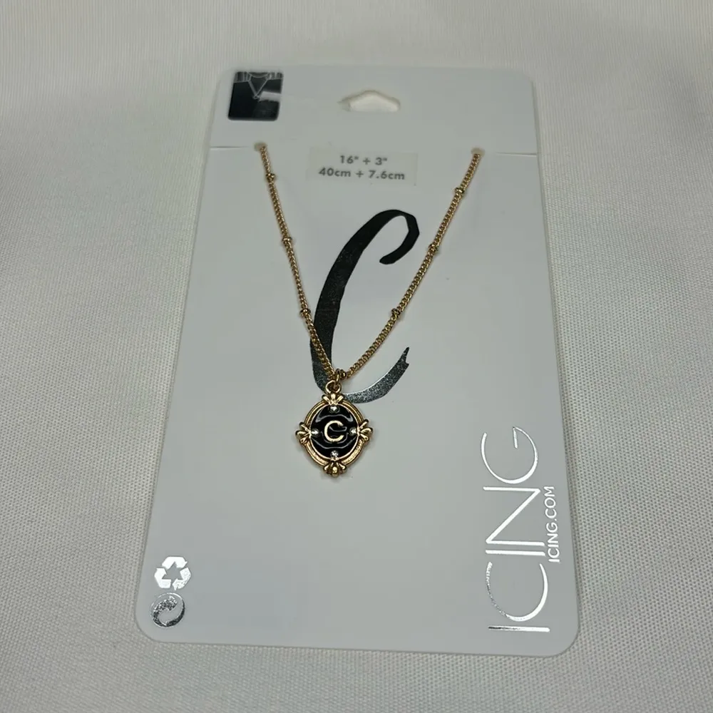 Icing Antiqued Medallion Initial C Pendant Necklace Gold - Image 2