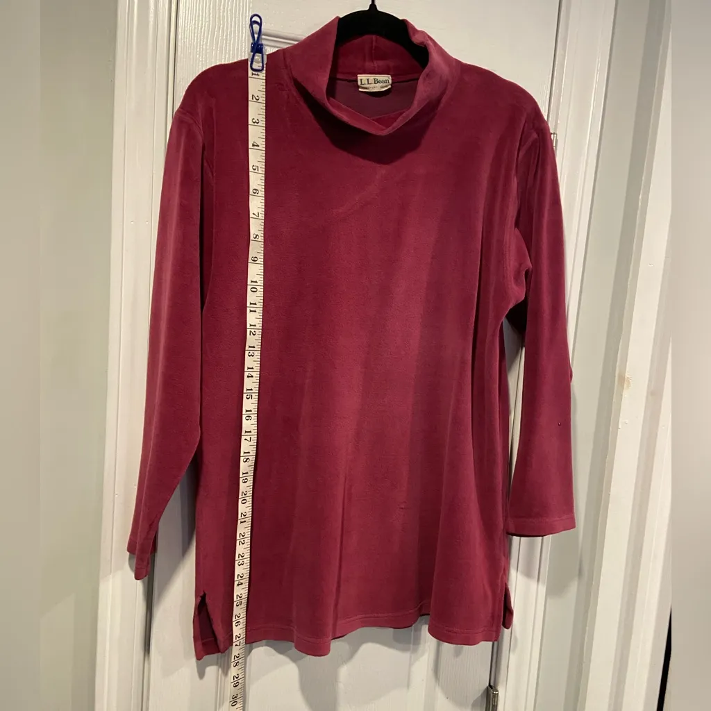 VTG L.L. Bean Size L Burgundy Velour Mock Neck Pullover Soft Split Hem Tunic Top Red Size L - Image 6