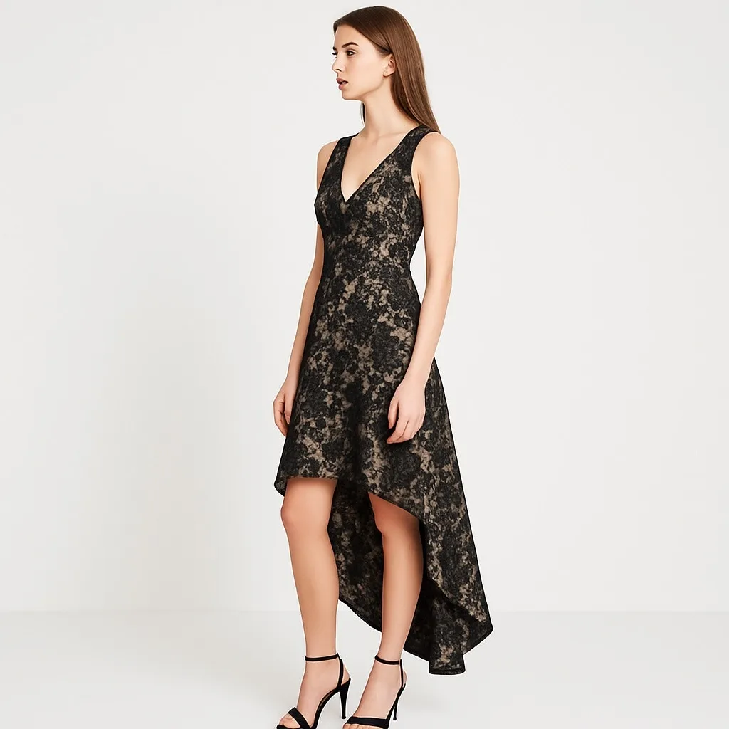Alice + Olivia Aveena Black Floral Lace Sleeveless High Low Evening Formal Dress - Image 2