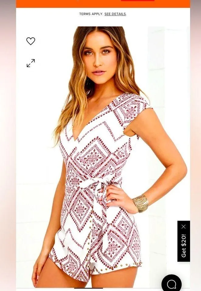 Moon river nwot romantics burgundy & white printed romper $80 boho holiday wrap - Image 2