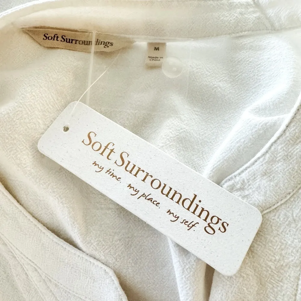 SOFT SURROUNDINGS Cedella Pullover Mandarin Collar Top White Size M NEW - Image 5