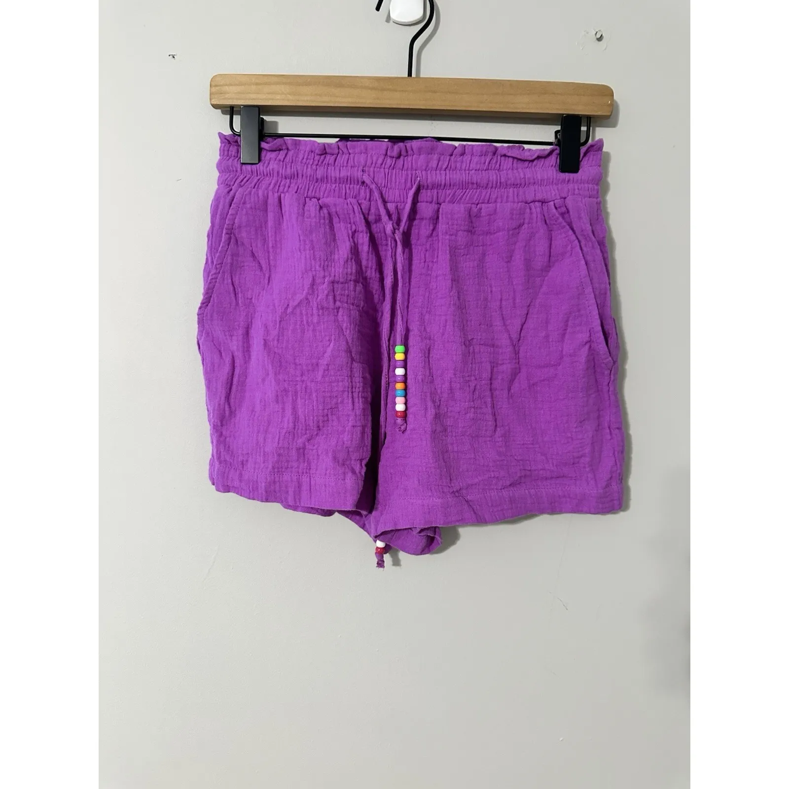 Lisa Todd Flutter Short Chachacha Pink Gauze Pull On‎ Pockets Beaded Size XS EUC - Image 2