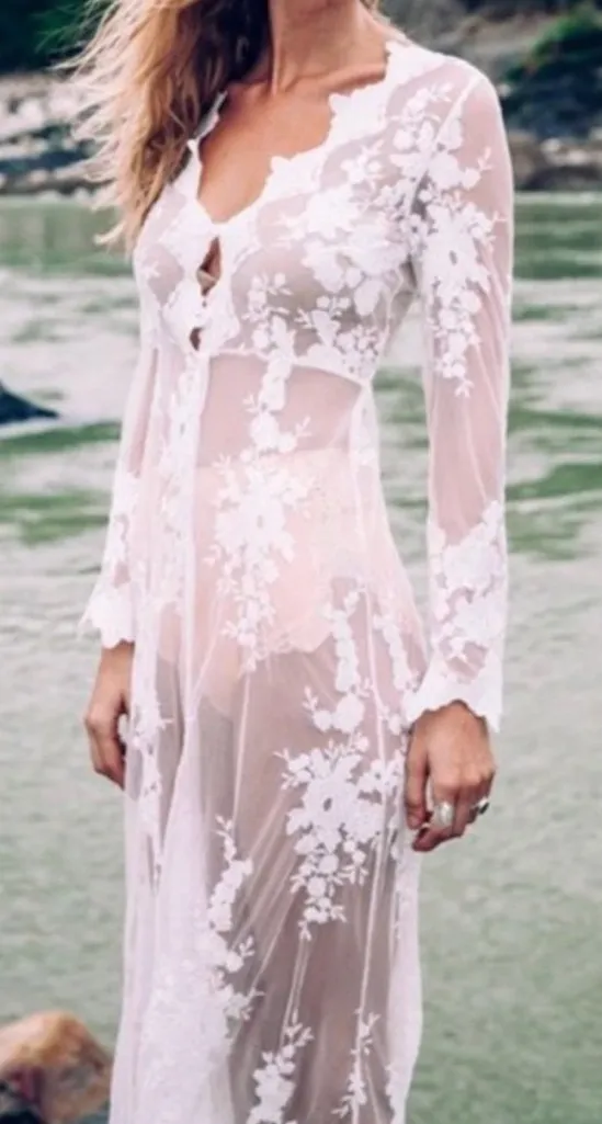 Arnhem Lace Bohemian Maple Maxi Dress Kimono Duster White Festival Size 6 NWT - Image 1