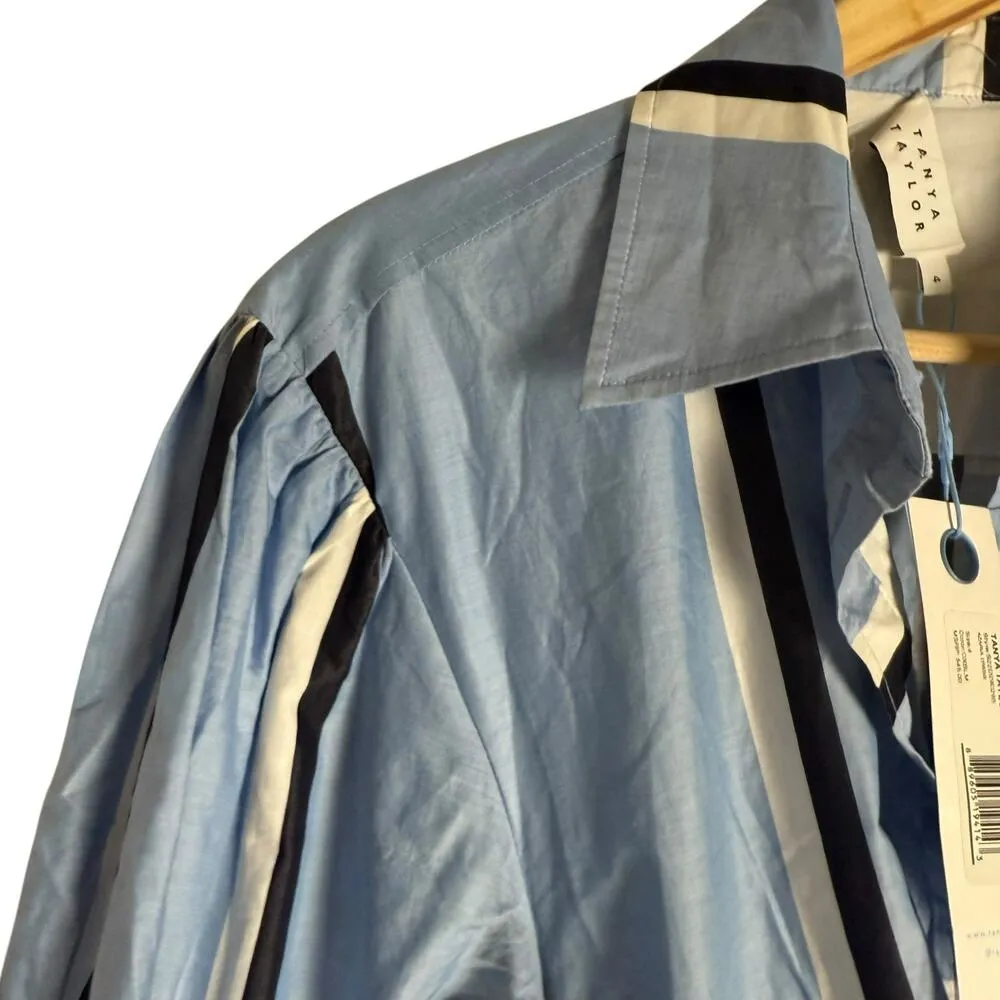 Tanya Taylor Azaria Blue Stripe Puff Sleeve Handkerchief Button Up Shirt Dress 4 - Image 8