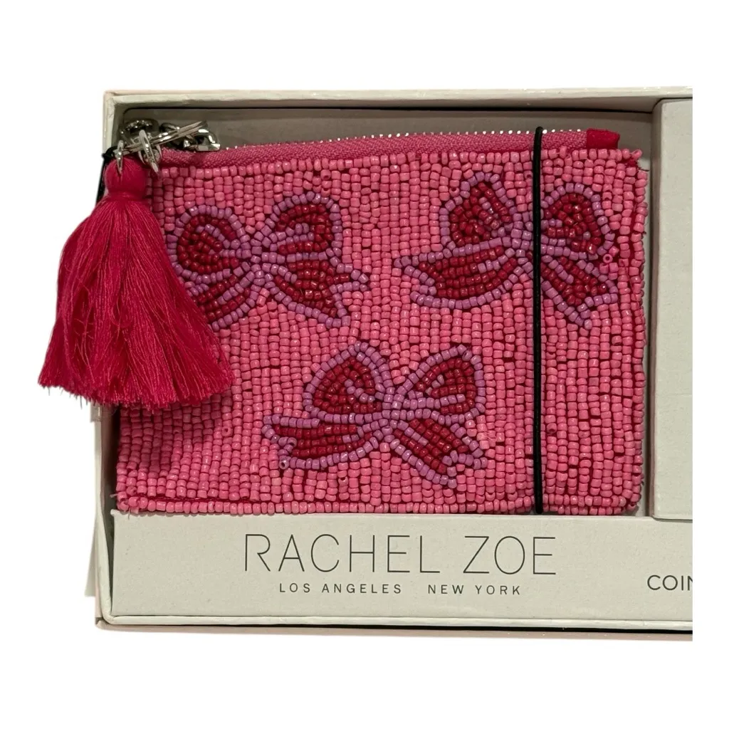 Rachel Zoe Beaded Coin Purse & Bow Charm Set | Pink | New in Box - Image 2