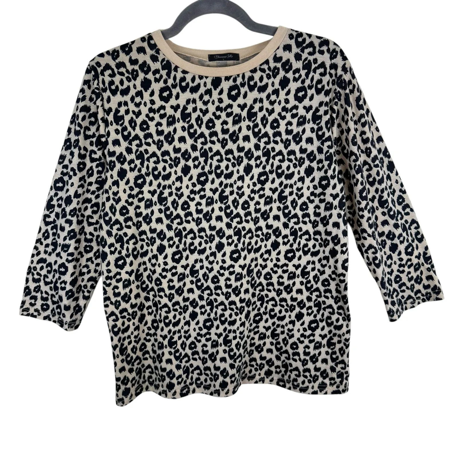 Blooming Jelly Tan Black Leopard Print Lightweight‎ 3/4 Sleeve T-Shirt Size L - Image 2