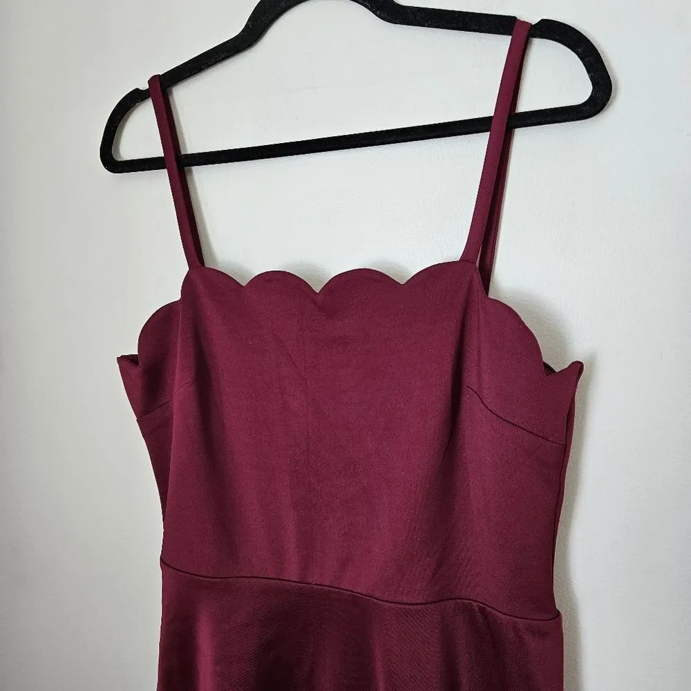 Xtraordinary Dress Mini Burgundy Scalloped Edge Spaghetti Strap Cocktail Wedding - Image 2