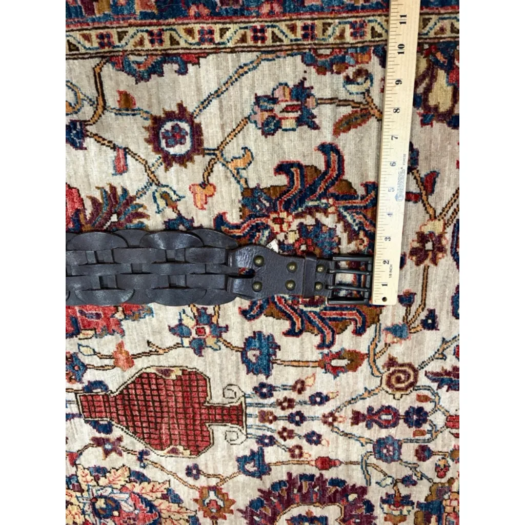 Womens Club Monaco Wide Chunky Woven Brown Leather Belt Designer Size Small - Image 3