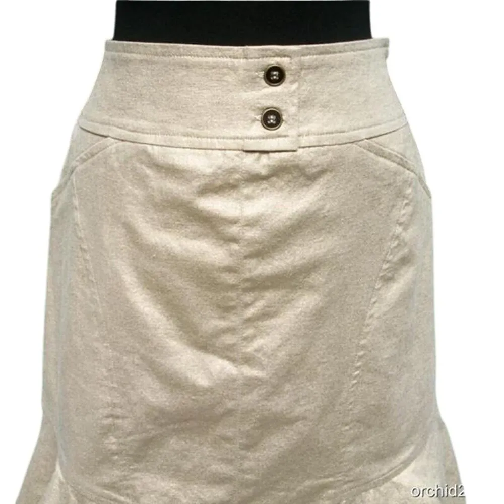 Cache Linen Blend Gold Metallic Lined Skirt Self Belt Tiered Ruffle New $98 NWT - Image 3