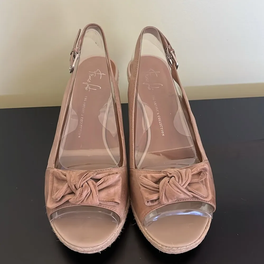 Franco Sarto Heels Womens Slingback Wedge Espadrille Bow Leather - Image 6