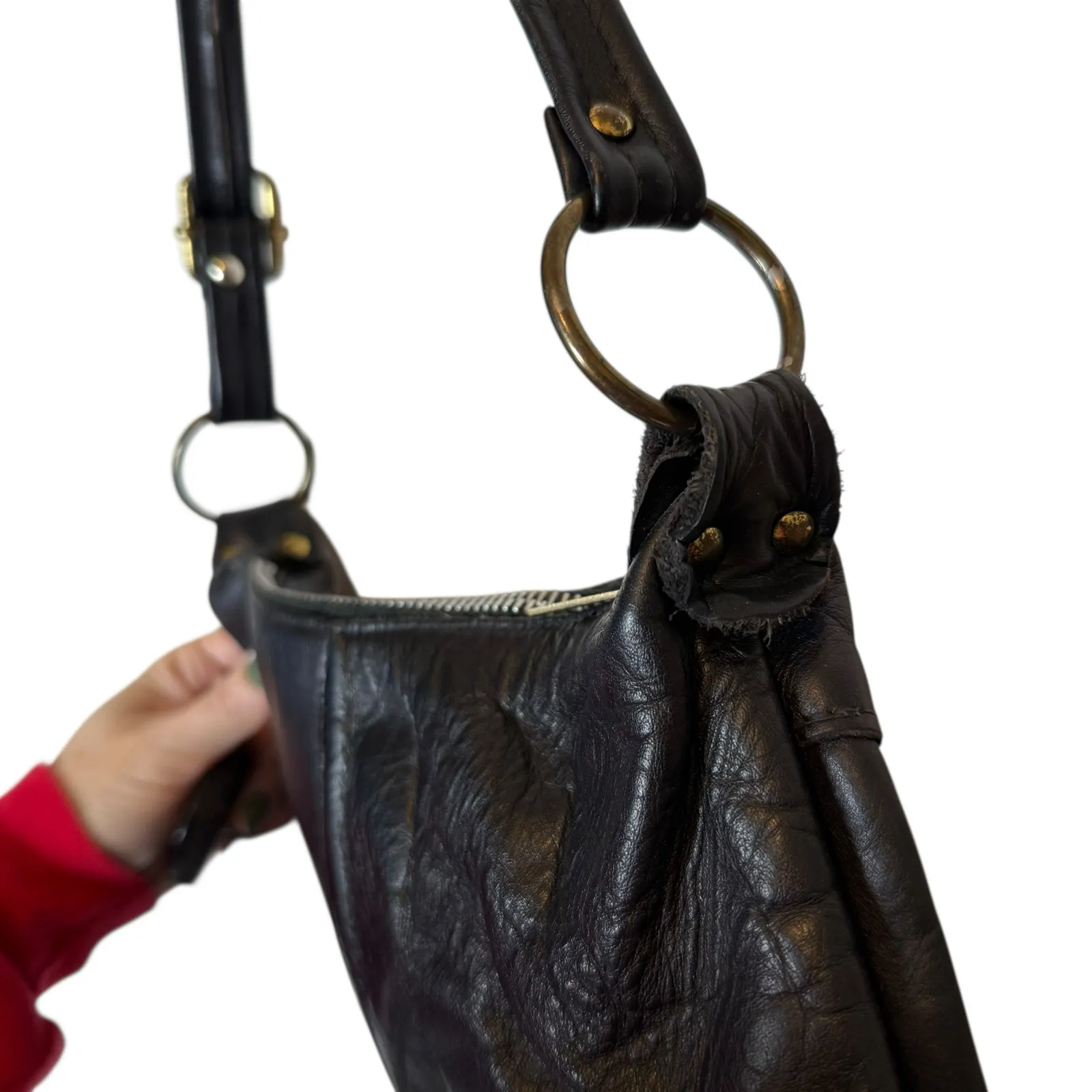 DANDY Leather Hobo Bag Black - Image 10