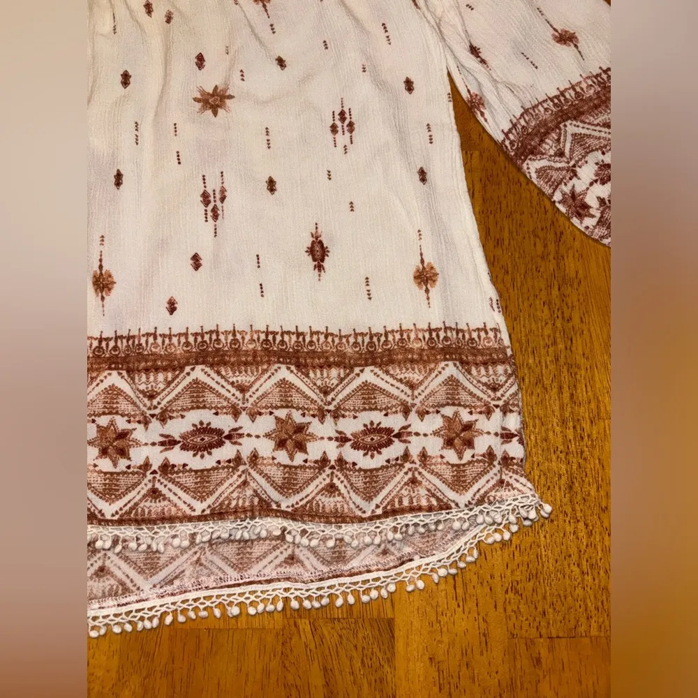 Bohemian Brown and Cream Off-Shoulder Sheer Blouse - Image 9