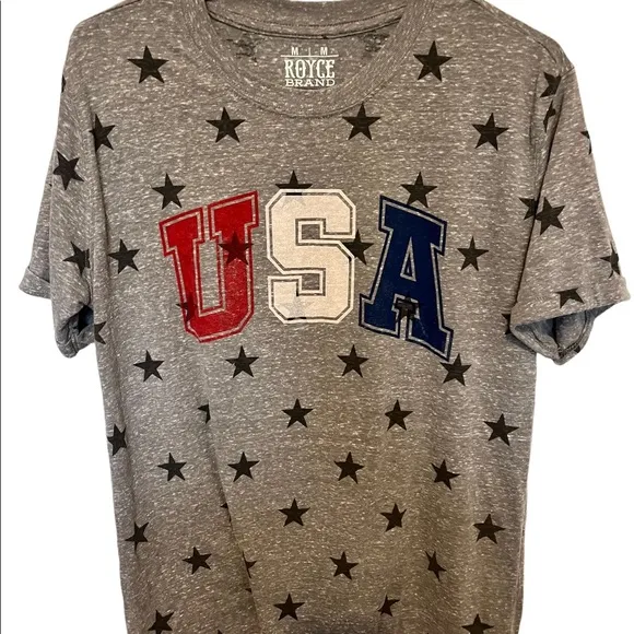 Royce brand grey white stars and USA on front short sleeve shirt size medium - Image 17