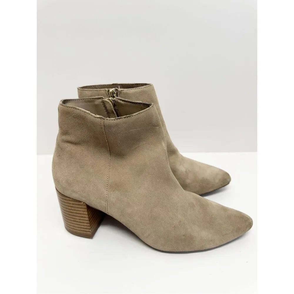 Blondo Booties Size 8 Tan Cow Suede Ankle‎ Boots Block Heel Pull On Side Zip - Image 2