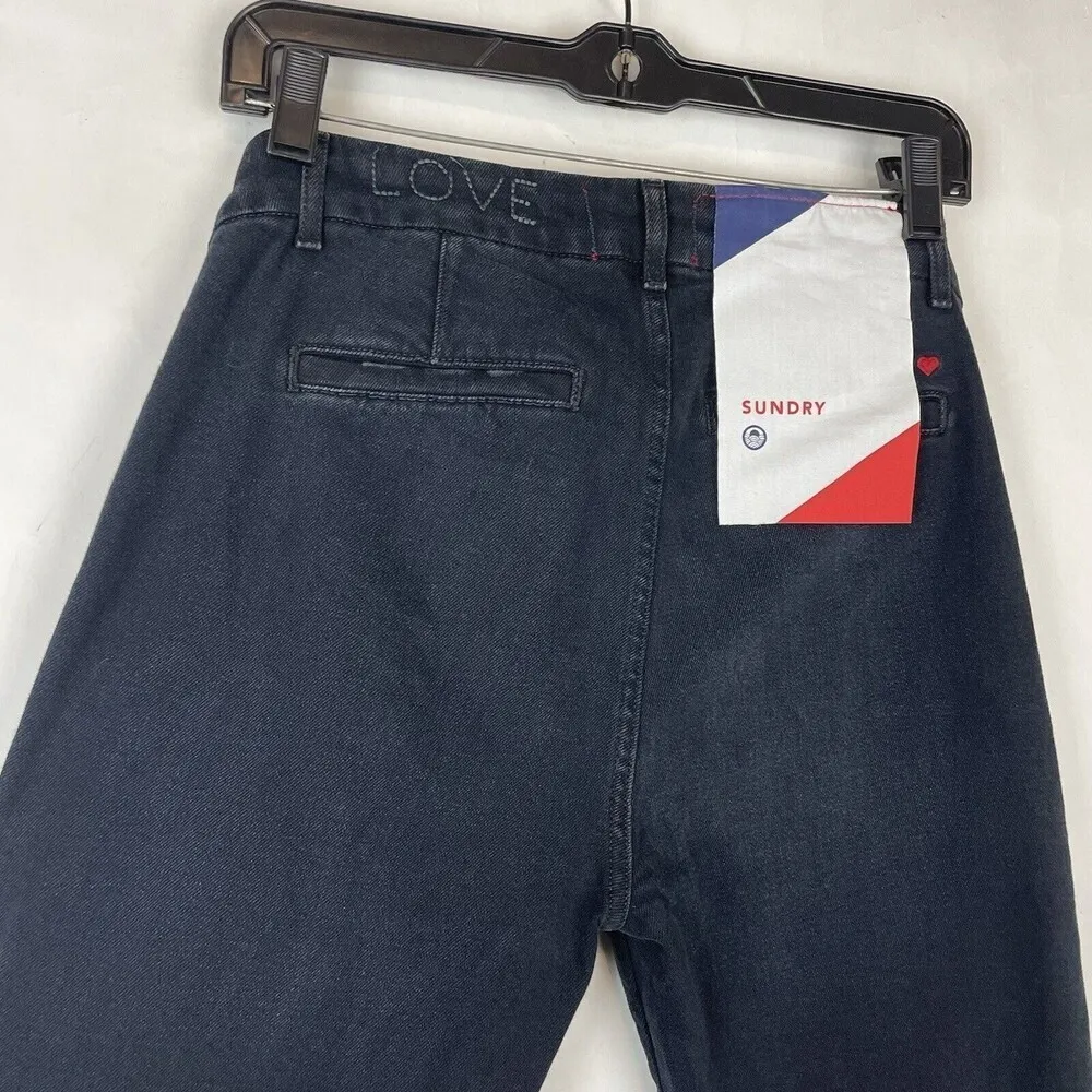 NWT Anthro Sundry ankle crop High Rise Jeans size 27 straight Raw Hem Navy Blue - Image 7