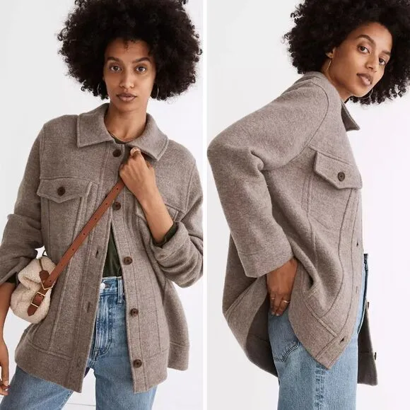 NEW Madewell 100% merino wool Boiled‎ Wool Bridgman Sweater-Jacket, L - Image 2