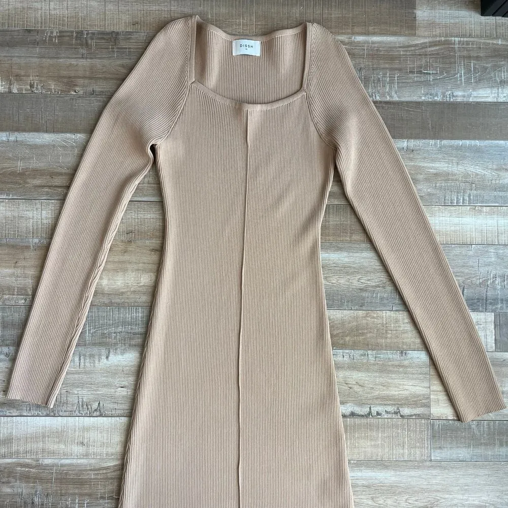 DISSH Lena Long Sleeve Knit Dress in Wheat Size XL Tan - Image 3