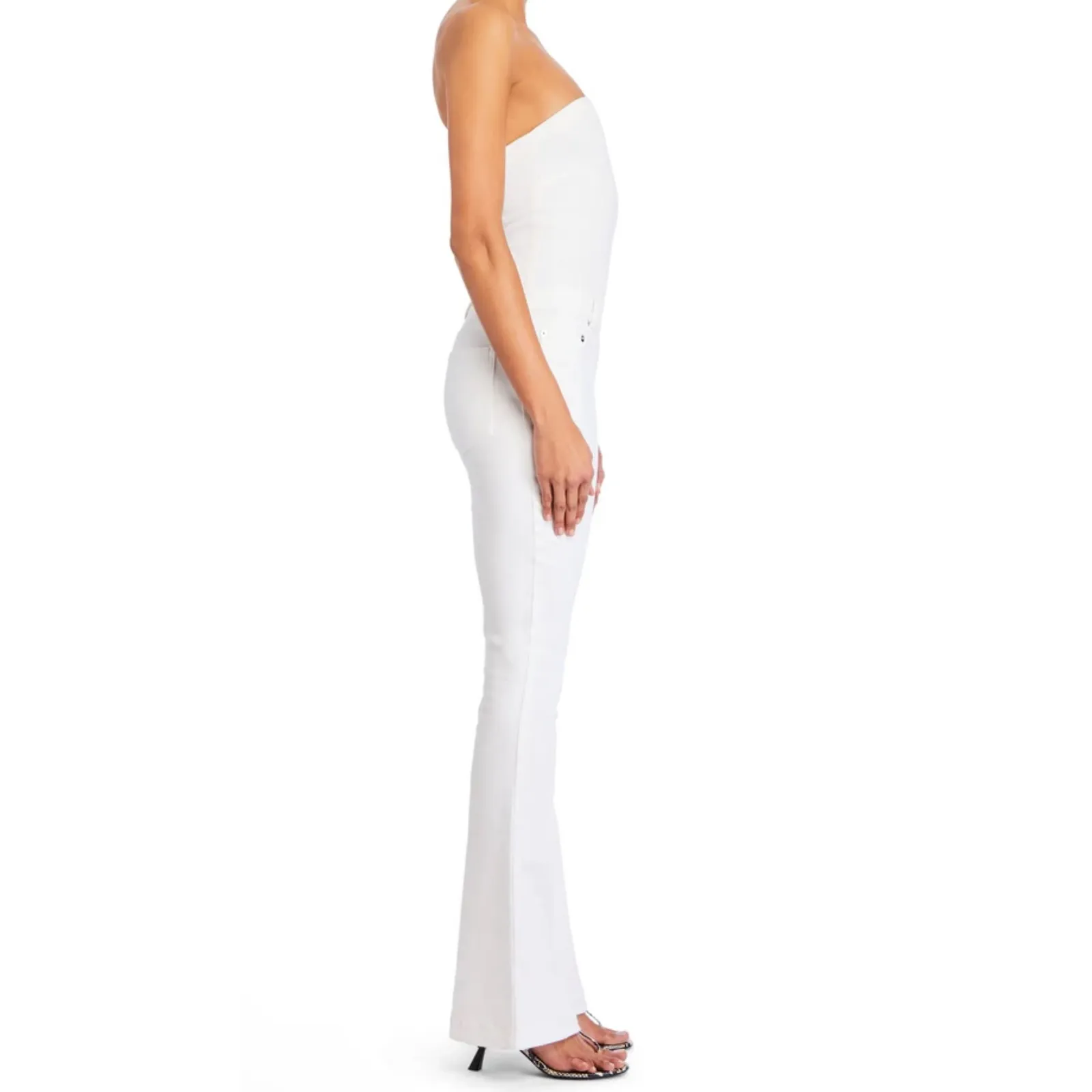 NWT Ser.o.ya Jeanette Stretch Denim‎ Flare Jumpsuit in White Sz Large $378 - Image 6