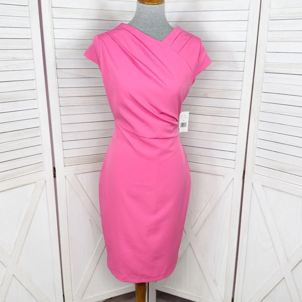 Alexia Admor Daisy Ruched Drape Surplice Sheath Dress Hot Pink 10 Cap Sleeve - Image 2