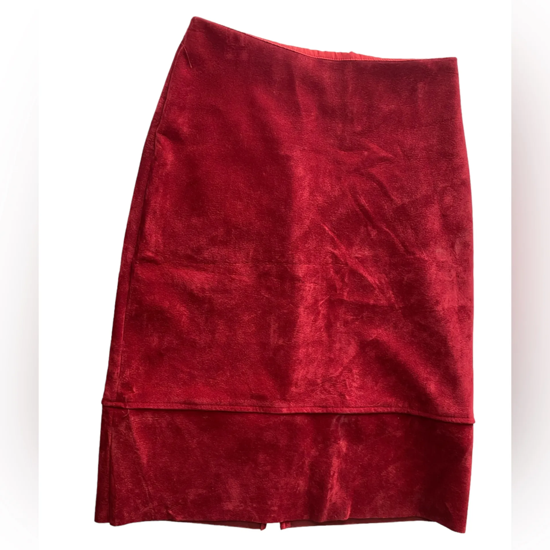 Vintage Red Velvet Pencil Skirt – Reference Clothing Co., Made in US | Back Slit - Image 3