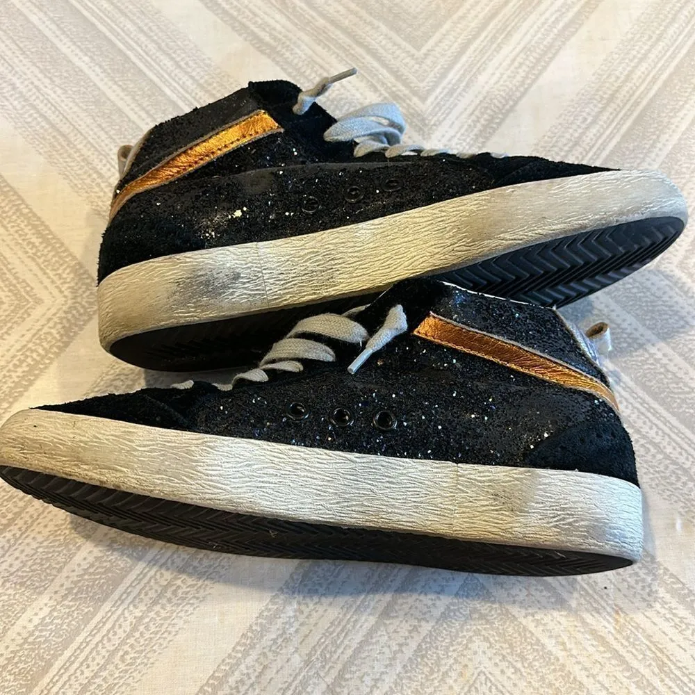 Golden Goose Mid Star Black Glitter and Silver Star Sneakers - Size 37 - Image 5