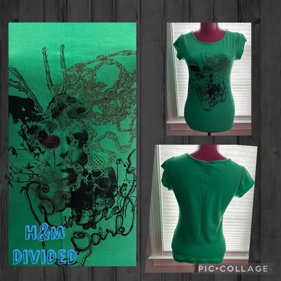 H&M Divided Black Green short sleeve graphic T-shirt size 8 - Image 2