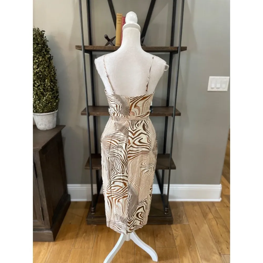 REISS Rosie Animal Print Belted Woven Midi Dress Brown Womens Size 2 - Image 10