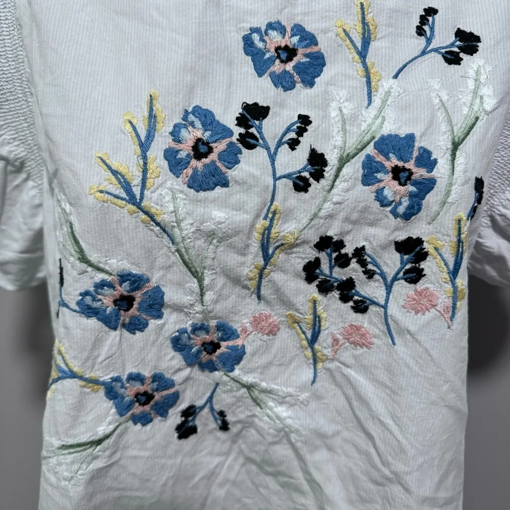 Kaari Blue Flower Embroidered Flutter Top Floral Blue Stripe Large - Image 4