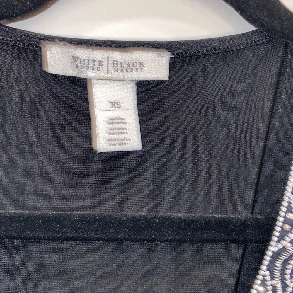 WHBM Black Rhinestone Beaded Metallic Ruffle Tunic Top Size XS - Image 5