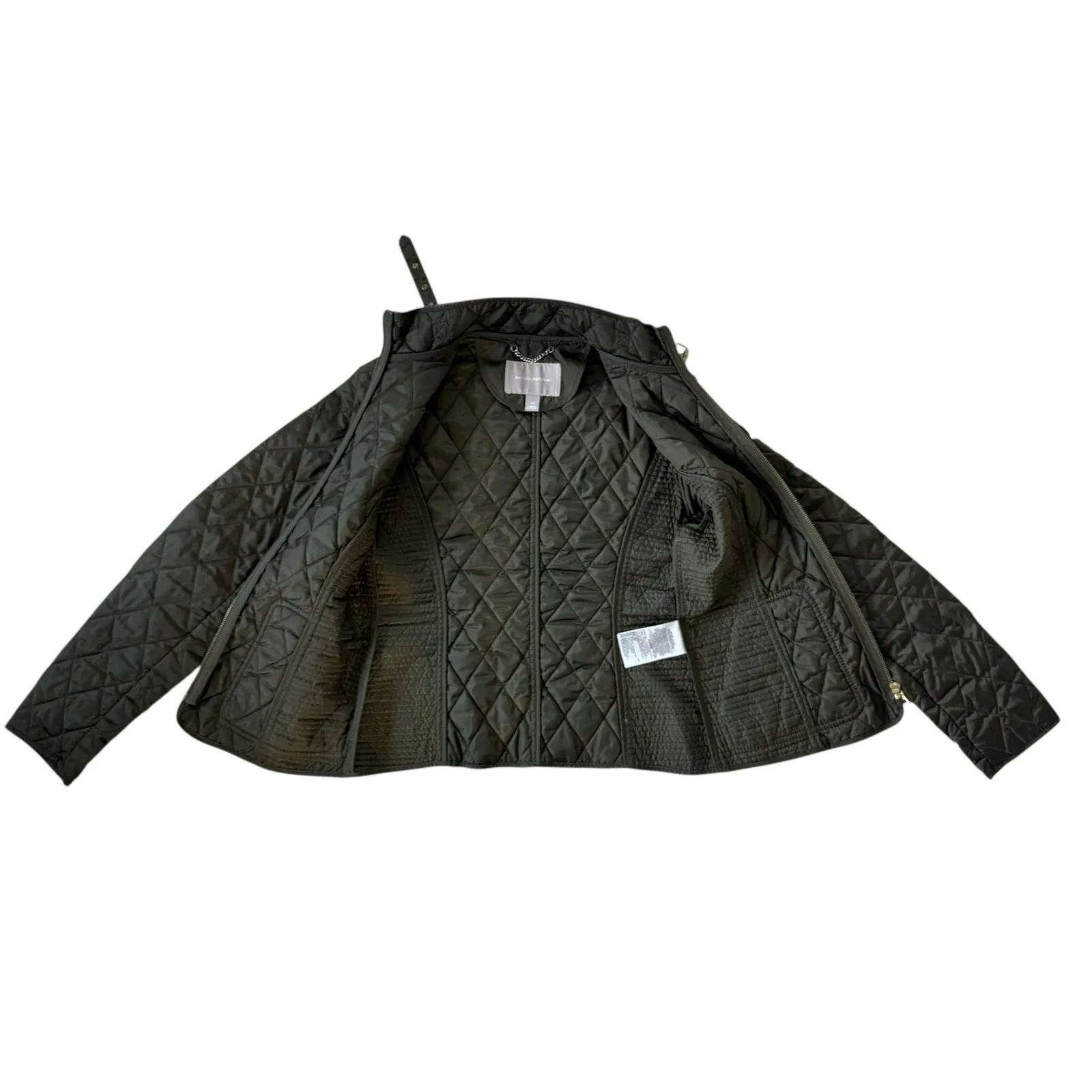 Banana Republic Quilted Lightweight Jacket Stand-up Collar Pockets Size XS Green - Image 3