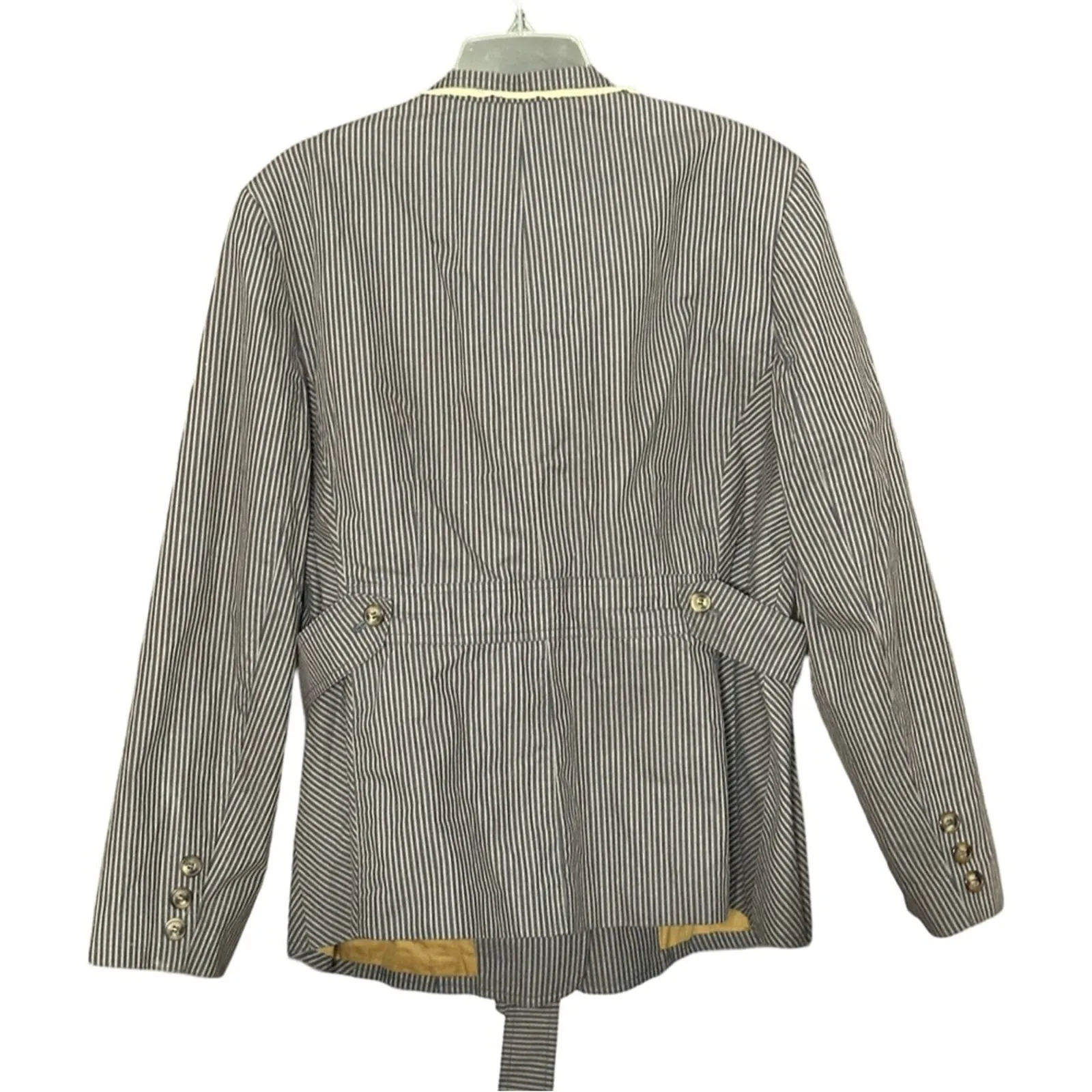 Apostrophe Cotton Striped Blazer Jacket With Belt - Image 4