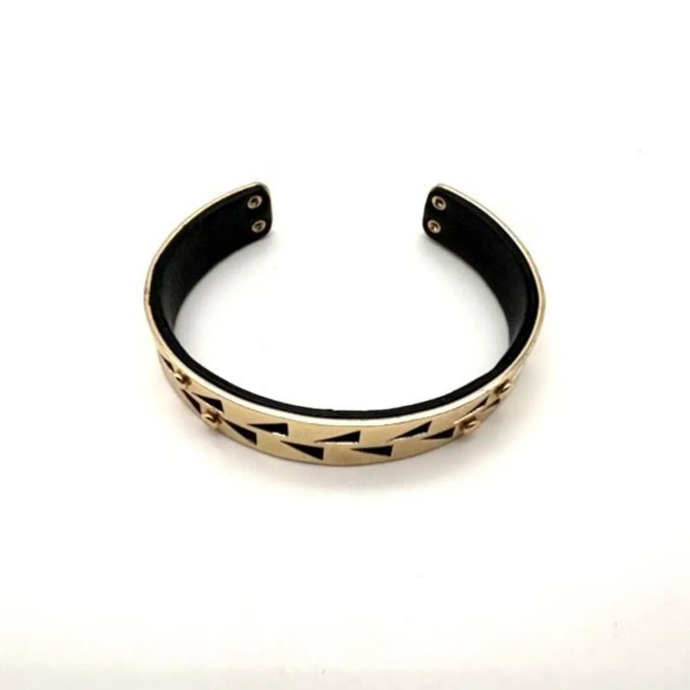Stella & Dot Addison Black & Gold Tone Leather Cut out‎ Cuff Bracelet - Image 3
