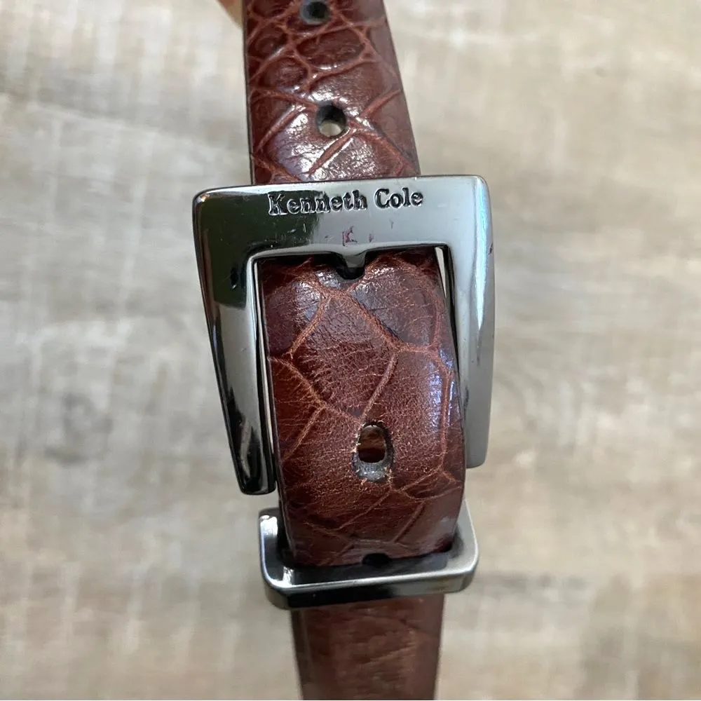 Kenneth Cole Waist Belt Women's Small Brown Leather Crocodile Embossed Classic - Image 4
