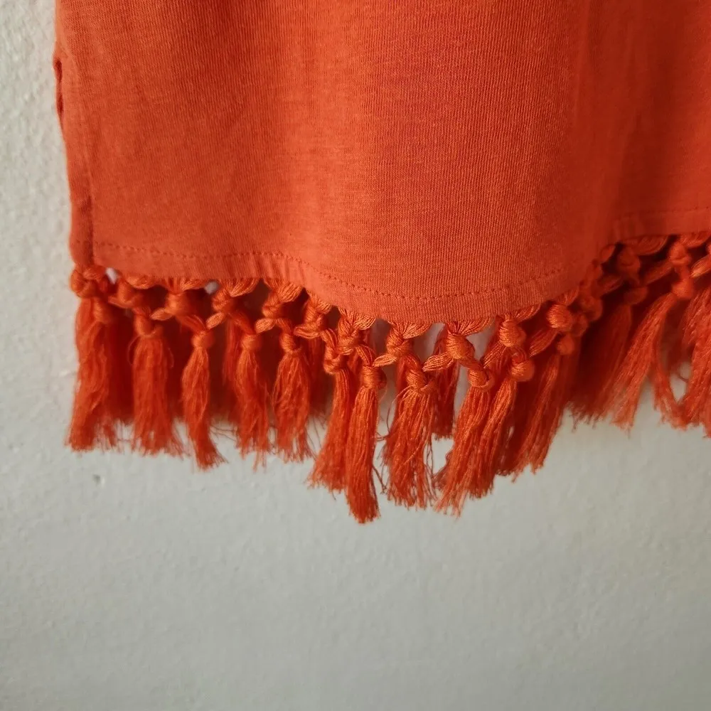 J. Jill Linen Blend Orange  Tank Tunic Length Fringe Tassel Trim Festival Boho S - Image 4