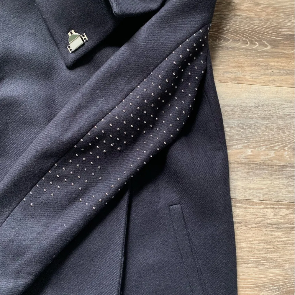 Zara Black Wool Blend Trench Coat with Studded Sleeves M - Image 3